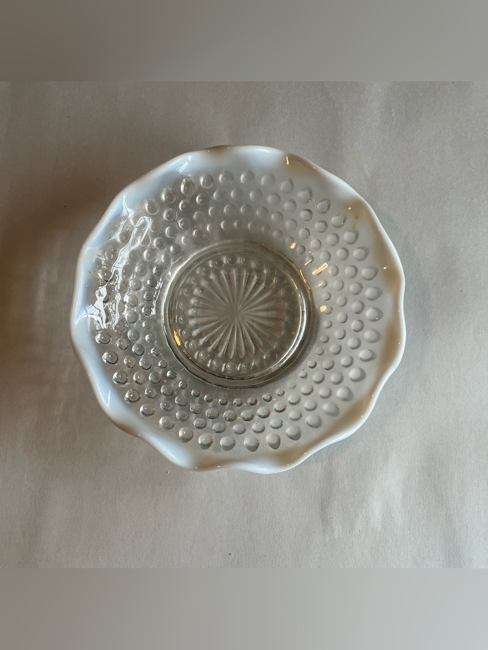 Vintage Fenton Moonstone Opalescent Hobnail Glass Bowl 5.75x1.25"